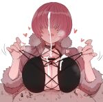  1girl bangs bar_censor blush breasts censored covered_eyes cum ejaculation hair_over_eyes hetero jacket large_breasts open_clothes open_jacket paizuri paizuri_under_clothes red_hair shermie_(kof) short_hair sumiyao_(amam) the_king_of_fighters 