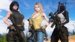  3d_(artwork) abs absurd_res anthro assault_rifle becca_woollett_(resident_evil) beverage_can black_body black_fur blonde_hair blue_hair clothing digital_media_(artwork) duo eye_patch eyewear female female/female field forest forest_background fur gloves group gun hair handwear hi_res human jacky_(ludexus) knee_pads lexas_(ludexus) long_hair ludexus mammal military_clothing mk18 muscular muscular_anthro muscular_female nature nature_background plant ranged_weapon rifle short_hair sniper_rifle source_filmmaker sportswear tree weapon white_body white_skin yellow_eyes 