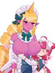  big_breasts blonde_hair blush bow breast_grab breast_play breast_squeeze breast_squish breast_suck breastfeeding breasts cafe_cutie_soraka clothing curled_hair duo female female/female hair hand_on_breast hi_res horn horned_humanoid human humanoid humanoid_pointy_ears league_of_legends long_hair maid_headdress maid_uniform mammal nipples open_mouth purple_body purple_eyes purple_nipples purple_skin riot_games sitting size_difference soraka squish sucking uniform urgottttt video_games young 