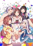  1boy 4girls animal_ears animal_hood bangs bare_legs barefoot black_hair blue_eyes blue_hair blue_hoodie blue_skirt blunt_bangs blurry blurry_foreground blush bow bowtie bracelet braid breasts brown_hair cardigan casino_(casinoep) collarbone cowboy_shot crossdressing detached_sleeves dog_ears dog_girl dog_tail doujinshi eyebrows_visible_through_hair fang fangs feet fish_tail foot_up foreshortening gawr_gura green_eyes group_picture hair_between_eyes hair_bow hair_over_shoulder hairband hands_up highres holding hololive hololive_english hood hooded_jacket hoodie inugami_korone inuyama_tamaki jacket jewelry kizuna_ai legs_together long_hair long_sleeves looking_at_viewer medium_breasts mouse_pointer multicolored_hair multiple_girls nail_polish nijisanji non-web_source noripro open_mouth orange_eyes otoko_no_ko outstretched_arm oversized_clothes pink_bow pink_cardigan pink_hair pink_hairband pink_nails pose school_uniform shark_girl shark_tail sharp_teeth shiny shiny_hair shirt shorts sidelocks silver_hair sitting skirt sleeveless sleeveless_shirt sleeves_past_wrists small_breasts smile standing streaked_hair surprised swept_bangs tail teeth toenail_polish toenails toes tsukino_mito twin_braids upper_teeth virtual_youtuber white_shorts wide_sleeves yellow_bow yellow_bowtie yellow_jacket 