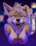  angel_(lady_and_the_tramp) anthro blackbatwolf bow breasts canid canine canis disney domestic_dog female floppy_ears grey_eyes hair hi_res lady_and_the_tramp mammal open_mouth piercing short_hair solo teeth tongue tongue_out tongue_piercing 