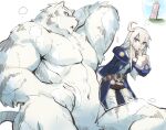  1boy 1girl animal_ears bara blue_eyes bubble completely_nude drinking furry furry_male jacketbear large_pectorals leaning_forward male_focus male_pubic_hair mercenary_(zero_kara_hajimeru_mahou_no_sho) muscular muscular_male navel no_nipples nude out-of-frame_censoring pectorals pubic_hair showering soap solo_focus stomach tail thought_bubble tiger_boy tiger_ears tiger_tail white_hair zero_(zero_kara_hajimeru_mahou_no_sho) zero_kara_hajimeru_mahou_no_sho 