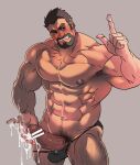  1boy abs after_masturbation bara beard black_male_swimwear blush cowboy_shot cum_on_hands cum_on_penis dark-skinned_male dark_skin erection facial_hair index_finger_raised large_pectorals leg_hair looking_at_viewer male_focus male_pubic_hair male_swimwear male_swimwear_aside mature_male muscular muscular_male navel navel_hair nipples overwatch pectorals penis pubic_hair reaper_(overwatch) rybiok short_hair solo stomach swim_briefs thick_eyebrows thick_thighs thighs topless_male veins veiny_penis 