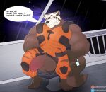  absurd_res anthro balls big_balls big_penis bodily_fluids brown_body brown_fur clothed clothing cum erection fur genital_fluids genitals growth guardians_of_the_galaxy hi_res humanoid_genitalia humanoid_penis hyper incrediblecrocodile male mammal marvel muscle_growth muscular muscular_anthro muscular_male nude penis procyonid raccoon rocket_raccoon solo 