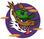  anthro black_lips blue_eyes brown_body brown_fur canid canine clothing fox fur green_clothing green_hat green_headwear hat headgear headwear hi_res lips male mammal multi_eye original_content purple_background simple_background solo teeth throw_away_furry tongue tongue_out white_body white_fur wooperanon 