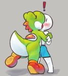  ambiguous_gender anthro blush bodily_fluids boots clothing colored dinosaur duo embrace eyes_closed footwear hug kissing mario_bros nintendo reptile saliva scalie somnamg surprise surprise_kiss underwear video_games yoshi 