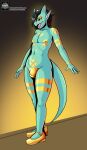  anthro black_hair black_sclera bulge clothing erect_nipples footwear fours_(artist) girly gold_(metal) gold_eyeshadow gold_jewelry gold_lipstick green_body green_skin hair hi_res jewelry looking_at_viewer male mostly_nude nipples pasties shoes solo yellow_eyes 