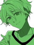  1boy amami_rantarou bangs closed_mouth collarbone danganronpa_(series) danganronpa_v3:_killing_harmony ear_piercing earrings grey_background hair_between_eyes hand_up highres jewelry looking_at_viewer necklace piercing portrait short_hair simple_background smile solo yukihi_rnp 