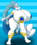  absurd_res anthro areola big_breasts big_butt blonde_hair blue_areola breasts butt female hair hi_res huge_breasts hyper hyper_breasts jewelry long_tail necklace nintendo pok&eacute;mon pok&eacute;mon_(species) ponytail primarina solo thick_thighs ultrazeta120 video_games 