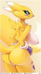  anthro bandai_namco big_breasts black_sclera breasts butt canid canine digimon digimon_(species) don_ko female fur genitals hi_res mammal nipples nude pussy renamon solo white_body white_fur yellow_body yellow_fur 