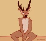 2022 animated anthro antlers barely_visible_genitalia barely_visible_penis biped blush brown_body brown_fur cervid collar digital_media_(artwork) fur genitals horn lawyerdog looking_at_viewer male mammal multicolored_body multicolored_fur panko_(lawyerdog) penis simple_background sitting solo swaying two_tone_body two_tone_fur white_body white_fur yellow_background 