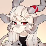  24884_(hallowedgears) 4_horns android anthro asymmetrical_horns bedroom_eyes big_ears blue_pupils clothed clothing curled_horns digital_media_(artwork) drude ears_outwards eyebrows eyelashes fingers front_view grey_markings hair hi_res horn jumpsuit long_hair looking_at_viewer machine male markings minekoo2 multi_horn narrowed_eyes pivoted_ears portrait pupils red_eyes robot scales scalie seductive shaded simple_background sketch slit_pupils smile solo turtleneck white_body white_hair 