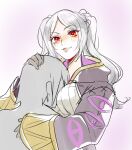  1boy 1girl breast_smother breasts drawfag face_to_breasts fire_emblem fire_emblem_awakening gloves grey_hair hug lips medium_breasts orange_eyes parted_lips red_eyes robe robin_(fire_emblem) robin_(fire_emblem)_(female) silver_hair simple_background sketch smile twintails upper_body white_background 