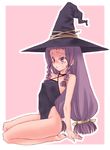  :&lt; ayase_yue blush flat_chest fuyube_rion hat highres mahou_sensei_negima mahou_sensei_negima! nipples purple_eyes purple_hair ribbon ribs swimsuit tears witch_hat 