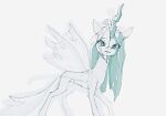  arthropod changeling crown eyelashes female feral friendship_is_magic hair hasbro hi_res inkhooves long_hair looking_at_viewer monochrome my_little_pony notched_wings queen_chrysalis_(mlp) simple_background solo wings 