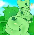  anthro breast_squish breasts bulbasaur butt butt_focus female hi_res nintendo pok&eacute;mon pok&eacute;mon_(species) sillysmugz solo squish thick_thighs video_games 