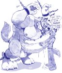  abs anthro balls big_penis bound canid canine canis chain fox genitals hi_res huge_penis humanoid_genitalia humanoid_penis male male/male mammal nipples pecs penis size_difference wolf wolfyama 