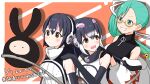  .live absurdres african_penguin_(kemono_friends) animal_costume bell black_eyes black_hair gloves highres hira_(vtuber) humboldt_penguin_(kemono_friends) jingle_bell kagura_suzu_(.live) kemono_friends kemono_friends_v_project long_hair multicolored_hair penguin_costume shirt shoes skirt smile tail virtual_youtuber 