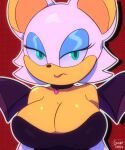  5:6 absurd_res anthro bra breasts chiropteran choker clothing eyeshadow female hi_res jewelry lipstick makeup mammal narrowed_eyes necklace rouge_the_bat sega softtibbies sonic_the_hedgehog_(series) sports_bra tight_clothing underwear wings 