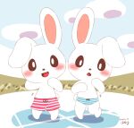 ambiguous_gender blush clothed clothing duo hi_res lagomorph leporid looking_at_viewer mammal open_mouth outside rabbit underwear underwear_only white_body zeru_(ma) 