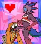  &lt;3 2022 amphibian anthro axo_(fortnite) axolotl balls blue_sclera blush bodily_fluids bottomless canid canine canis clothed clothing doggo_(fortnite) domestic_dog duo epic_games fangs flying_sweatdrops fortnite genitals glans hi_res hoodie humanoid_genitalia humanoid_penis imminent_fellatio imminent_oral male male/male mammal mole_salamander molosser motion_lines open_mouth open_smile penis pug salamander_(amphibian) shirt small_molosser smile standing sweat sweatdrop swinging_penis tank_top the-alfie-incorporated topwear toy_dog video_games 