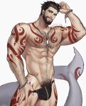  1boy abs arm_hair arm_tattoo armpit_hair armpit_peek bad_deviantart_id bad_id bara beard biceps black_male_swimwear bulge chest_hair ear_piercing eyewear_on_head facial_hair fish_tail hairy jouvru large_pectorals looking_at_viewer male_focus male_pubic_hair male_swimwear male_swimwear_pull mature_male muscular muscular_male navel navel_hair nipples original pectorals piercing pubic_hair red_eyes seductive_smile short_hair smile smirk solo stomach sunglasses swim_briefs tail tattoo thick_eyebrows thick_thighs thighs topless_male 