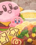  :d blue_eyes blush_stickers broccoli burger food highres kirby kirby_(series) looking_at_viewer maxim_tomato miclot open_mouth pasta smile soup spaghetti steam 