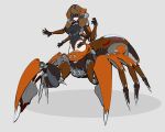  1girl absurdres amputee arthropod_girl brown_hair bzurrf cyborg drill_hair extra_arms extra_legs goggles highres leotard long_hair md5_mismatch mechanical_arms mechanical_parts one-piece_swimsuit pose prosthesis resolution_mismatch robot single_mechanical_arm smile solo source_smaller spider_girl swimsuit thighhighs wire 