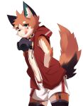  2018 7:9 anthro blush bottomwear canid canine clothing fox foxy_(nekojita) fur gas_mask hand_in_pocket hi_res hoodie male mammal mask nekojita pockets red_clothing red_topwear shaded shorts simple_background solo tongue tongue_out topwear white_background white_bottomwear white_clothing 