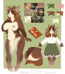  anthro blouse bovid brown_body brown_fur caprine clothing dress english_text female fur goat green_eyes hair heart_nipples hi_res hooves horn humanoid mammal mifion model_sheet nipples red_hair simple_background slightly_chubby solo text topwear vivian_(lavendersalve) white_body white_fur 