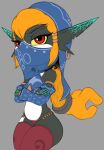  billboi clothed clothing crossed_arms digital_media_(artwork) ear_piercing ear_ring eyelashes face_veil female fingers grey_background hair humanoid legwear looking_at_viewer midna narrowed_eyes navel nintendo not_furry piercing red_eyes short_stack simple_background solo stockings the_legend_of_zelda topwear twilight_princess veil video_games 