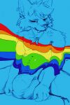  anthro belly_tuft big_bulge biped bulge cheek_tuft detailed_bulge ear_piercing ear_ring facial_tuft fangs hair hi_res huge_bulge inner_ear_fluff lgbt_pride male narrowed_eyes navel oselotti partially_colored piercing pride_colors short_hair shoulder_tuft sketch solo spread_legs spreading tooth_necklace tuft 