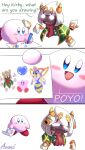  1girl 2boys avaniibl blue_eyes bug crayon crown crying crying_with_eyes_open disembodied_limb drawing english_commentary fangs gloves heart highres horns kirby kirby:_triple_deluxe kirby_(series) kirby_64 multiple_boys nintendo open_mouth queen_sectonia short_hair smile taranza tears white_hair wings 