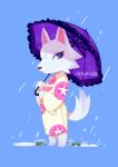  aa2233a animal_crossing animated anthro artist_name canid canine canis clothed clothing female fur looking_at_viewer mammal nintendo purple_eyes raining signature solo tail_motion umbrella video_games white_body white_fur whitney_(animal_crossing) wolf 