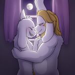  1:1 absurd_res anthro asgore_dreemurr asriel_dreemurr beard belly big_belly blush boss_monster bovid caprine chest_tuft curtains duo embrace facial_hair father father_and_child father_and_son fur grin hair hi_res horn hug incest_(lore) light male male/male mammal moon moonlight muscular muscular_anthro muscular_male night nude overweight overweight_anthro overweight_male parent parent_and_child pecs smile son standing teeth tetragon tuft undertale undertale_(series) video_games white_body white_fur window 