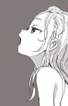  1girl bare_shoulders from_side grey_background greyscale highres long_hair monochrome open_mouth original profile simple_background sketch solo upper_body yamamoto_souichirou 