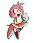  absurd_res accessory amy_rose anthro bracelet clothing dress eulipotyphlan female fiinel gloves green_eyes hair handwear headband hedgehog hi_res jewelry jumping mammal pink_body pink_hair sega simple_background smile solo sonic_the_hedgehog_(series) white_background wide_eyed 