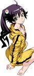  1girl ahoge araragi_karen black_hair breasts cleavage highres jacket long_hair looking_back monogatari_(series) nisemonogatari non-web_source solo track_jacket track_suit 