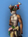  anthro antlers bottomwear brown_body capreoline cervid christmas clothing dolph_(fortnite) epic_games footwear fortnite genitals gun hi_res holidays hooves horn humanoid humanoid_genitalia humanoid_penis male mammal mistletoe pants penis plant ranged_weapon reindeer simple_background socks solo tezo video_games weapon 