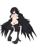  1girl absurdres animal_ears bird_ears bird_legs black_feathers black_wings blue_eyes borrowed_character breasts commentary_request commission facial_mark female_pubic_hair harpy highres long_hair looking_at_viewer monster_girl navel nipples nude olsa_(oftintys) original pubic_hair scar scar_across_eye small_breasts smile solo talons transparent_background winged_arms wings 