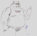  2022 anthro belly big_belly bulge clothing hat headgear headwear humanoid_hands jockstrap male mammal overweight overweight_male sato_afroleone shirt simple_background solo suid suina sus_(pig) topwear underwear wild_boar 