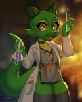  absurd_res ambiguous_gender anthro apron beaker clothing coat corruption_of_champions_2 cute_expression hi_res kobold lab_coat laboratory_equipment laboratory_glassware legwear lyric_(corruption_of_champions_2) magnifying_glass scalie science scientific_instrument smile solo thick_tail thick_thighs thigh_highs topwear winemomicorn yellow_eyes 