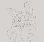  4_fingers anthro big_breasts breasts chest_tuft female fingers hair hand_on_breast huge_breasts inverted_nipples jinx_doodle joltik nintendo nipples open_mouth open_smile pok&eacute;mon pok&eacute;mon_(species) presenting presenting_breasts short_hair sketch smile solo tuft video_games 