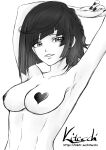  abs absurdres breasts censored covered_nipples genshin_impact heart-shaped_boob_challenge highres kitacchi nail_polish non-web_source nude sketch yelan_(genshin_impact) 