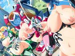  big_breasts blonde_hair blue_hair breasts brown_hair brunette hishitou_aiko hitozuma_sentai_aisaiger huge_breasts lactation large_breasts morisaki_miku pregnant public sophie_andrea_yukitou visor 