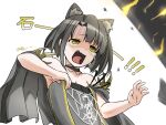  ! !! 1girl animal_ear_fluff animal_ears arknights bangs bare_shoulders black_choker black_hair breasts cat_ears choker cleavage commentary_request crying crying_with_eyes_open dress eyebrows_visible_through_hair grey_dress highres mandragora_(arknights) open_mouth short_hair simple_background solo strapless strapless_dress tears upper_body white_background yellow_eyes yukinoshiro 