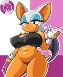  absurd_res anthro big_breasts bodily_fluids bottomless breasts chiropteran clothed clothing cum edit female genital_fluids genitals hi_res looking_at_viewer mammal megasweet pussy rouge_the_bat sega slightly_chubby solo sonic_the_hedgehog_(series) sweat thick_thighs water_bottle wide_hips 