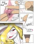  anthro blonde_hair clitoris comic duo english_text female genitals hair human incest_(lore) lagomorph leporid male male/female mammal pussy rabbit red_eyes spread_pussy spreading text tosun whiner 