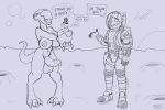  alien alien_(franchise) anthro big_breasts bodily_fluids breasts canid canine canis cum cum_drip cum_on_penis domestic_dog dripping egg english_text erection genital_fluids genitals gynomorph hi_res humor intersex maddworld male mammal penis spacesuit speech_bubble text xenomorph 