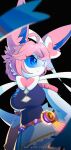  2022 anthro big_breasts blue_eyes breasts clothed clothing eeveelution female hair hi_res kampidh nintendo pink_hair pok&eacute;mon pok&eacute;mon_(species) solo sylveon video_games 